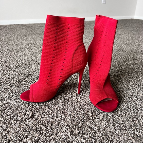 Red Open Toes Booties - Picture 7 of 10